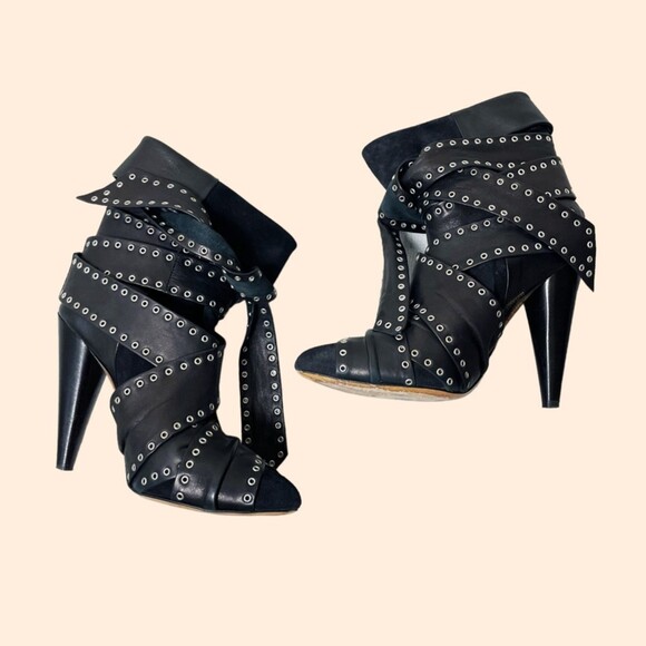 Isabel Marant Studded Ankle Tie Boots - Picture 1 of 4
